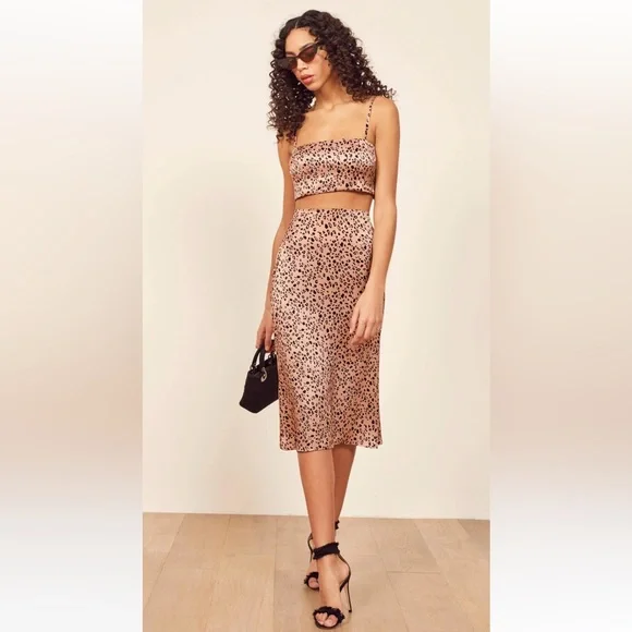 Reformation Silk Two-Piece Leopard Skirt Set - Picture 1 of 9